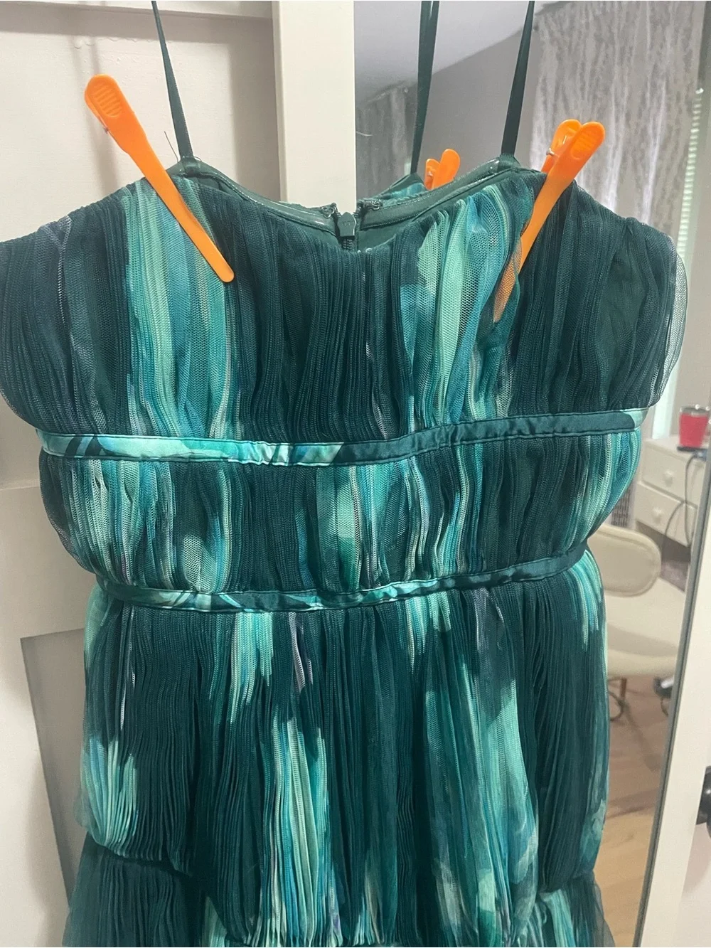 Hutch Teal Tiered Strapless Tulle Gown